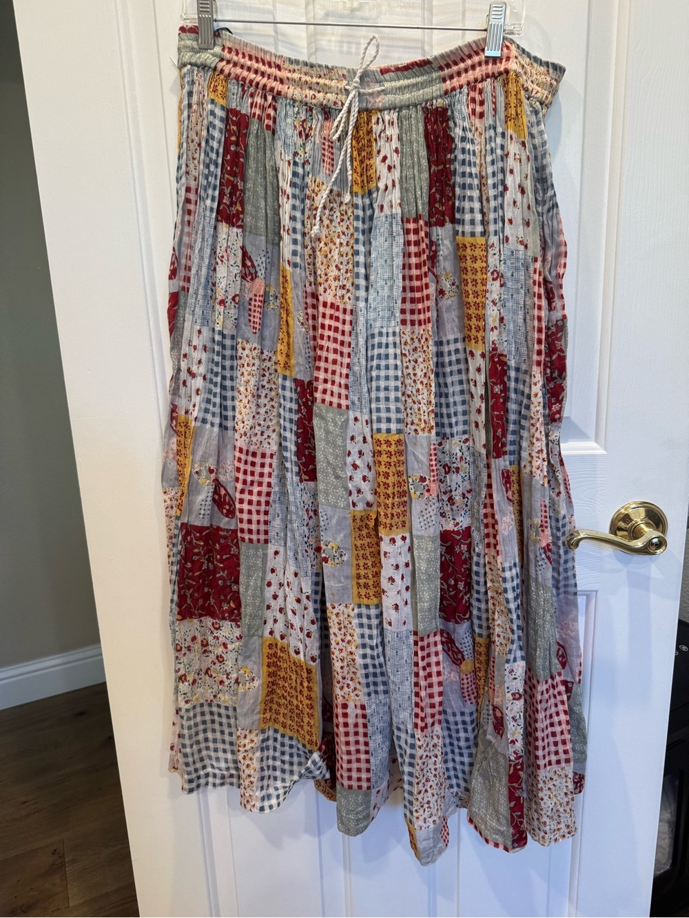 Vintage 70s Ali Baba Patchwork Cotton Maxi Skirt Boho One Size